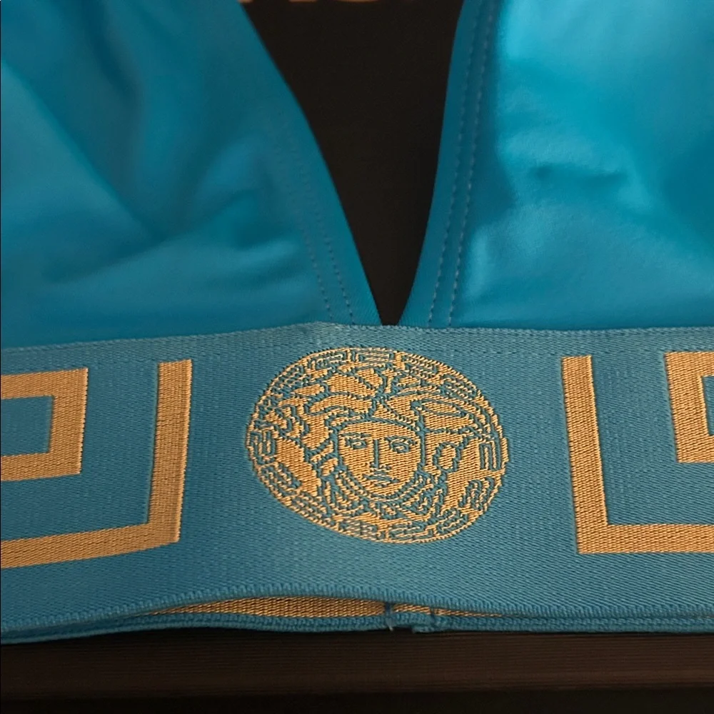Versace Turquoise and Gold Medusa Bikini Top - Picture 3 of 7